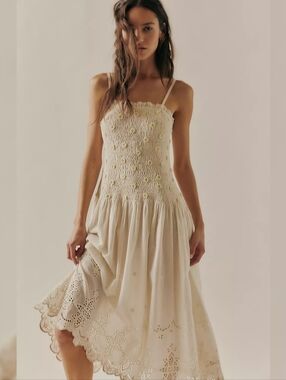 Free People Daphne Midi Dress Tea Combo Ivory Women's Size Medium